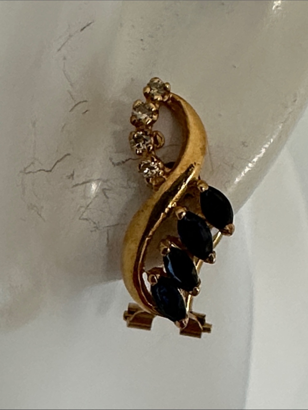 14k real Solid Gold Diamondsand Blue Topaz Clip-On Earring